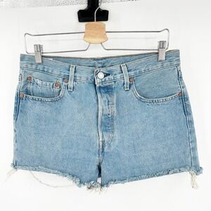 Levi's 501 Denim Shorts Womens Size 28 Light‎ Wash Frayed Cutoff Hem Button Fly